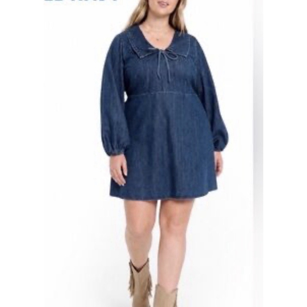 Old Navy Long Sleeve Fit & Flare Collared Jean Mini Dress Blue XL Western NWT